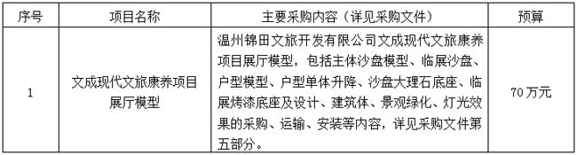 文成現(xiàn)代文旅康養(yǎng)項(xiàng)目展廳模型項(xiàng)目采購(gòu)公告